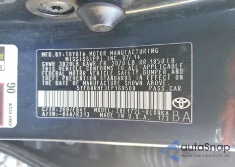 2014 Toyota Corolla L из США, поврежденный, VIN 5YFBURHE3EP169508